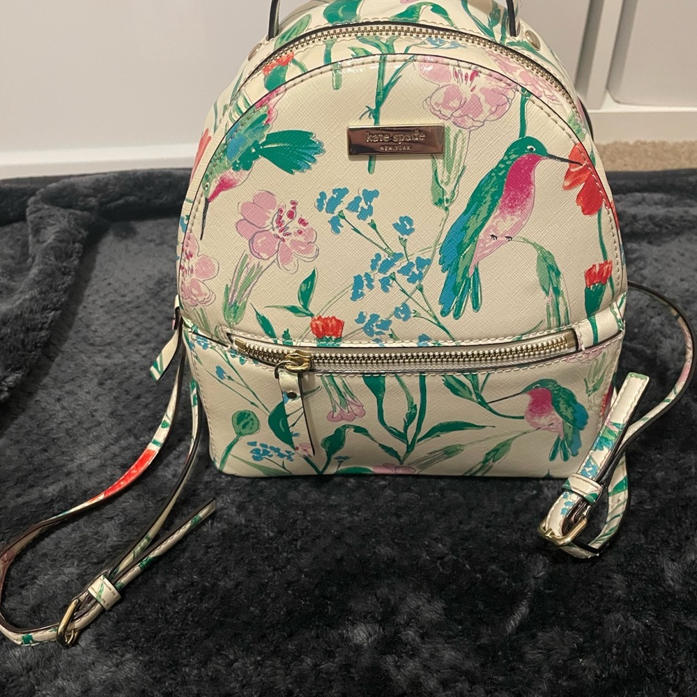 Kate Spade Cream Backpack with Floral and Bird Design